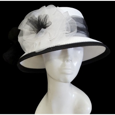 's Church Kentucky Derby Dress Wedding P.P Braid Summer Hat White/Black  eb-22247543